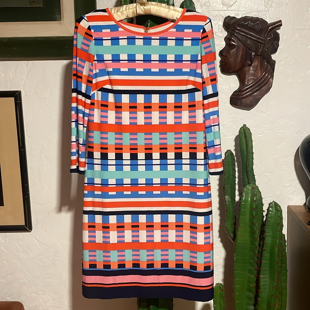ELIZA J Print Three Quarter Sleeve Jersey Shift Dress Size 4p